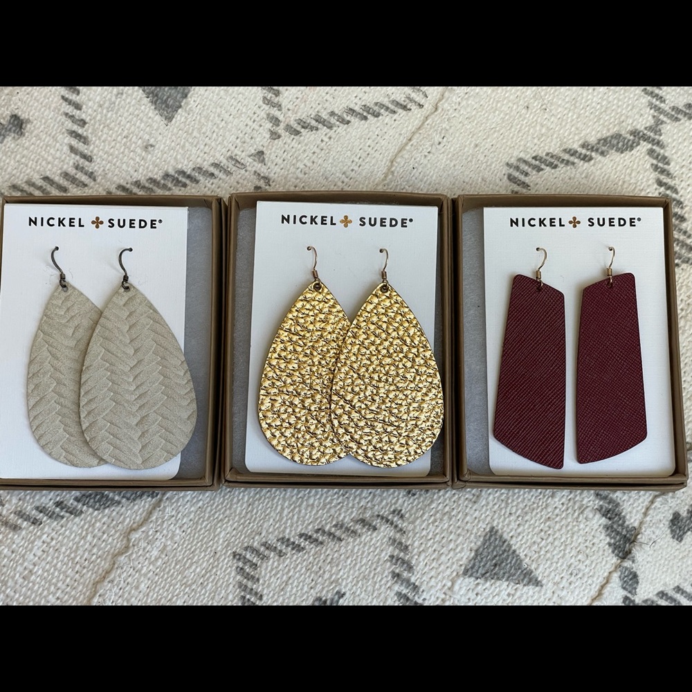 Nickel and Suede earring bundle, Medium Teardrops and OS Gems